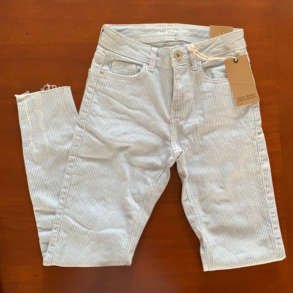 Zara Light Blue Striped Jeans